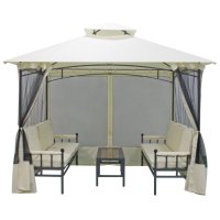 Беседка со скамейками и столом 2х2,3х2,7м бежевая