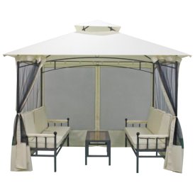 Беседка со скамейками и столом 2х2,3х2,7м бежевая