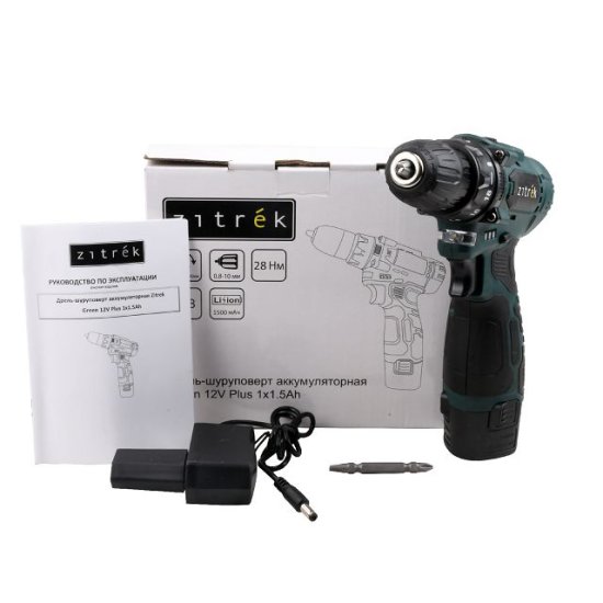 Дрель-шуруповерт ZITREK Green 12V Plus 12В Li-Ion 1,5Ач 1АКБ