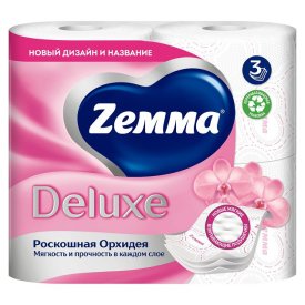Бумага туалетная ZEWA Deluxe Орхидея 4шт в уп. 3-слойная