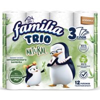 Бумага туалетная FAMILIA Trio 12шт в уп. 3-слойные 140 листов без аромата белая