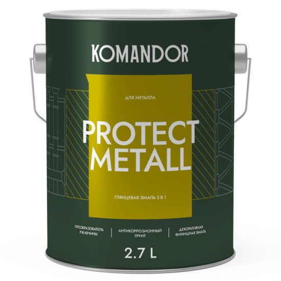 Грунт-эмаль по металлу KOMANDOR Protect Metall база С 2,7 л глянцевая бесцветная, арт.S1312003003
