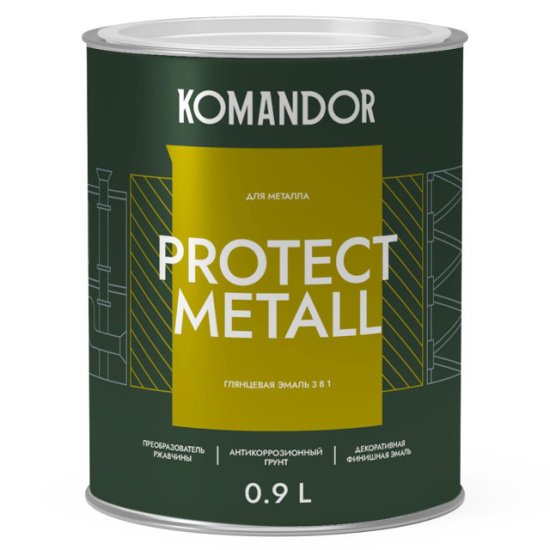 Грунт-эмаль по металлу KOMANDOR Protect Metall база С 0,9 л глянцевая бесцветная, арт.S1312003001