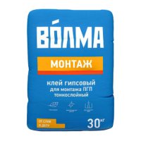 Клей монтажный гипсовый для ГКЛ, ПГП, бетона, кирпича ВОЛМА Монтаж 30 кг