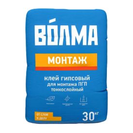 Клей монтажный гипсовый для ГКЛ, ПГП, бетона, кирпича ВОЛМА Монтаж 30 кг