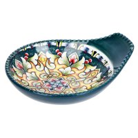 Блюдо NOUVELLE HOME Arabesque 11х9,5х3см с ручкой для оливок фарфор зеленый