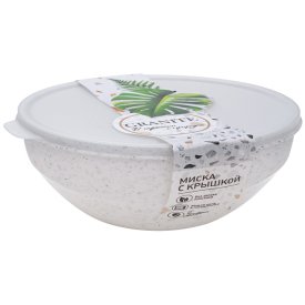 Миска ПОЛИМЕРБЫТ Granite 2л 19,4см с крышкой пластик белый