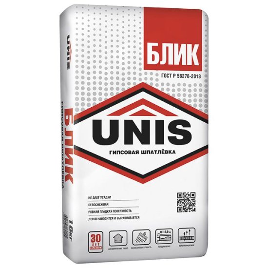 Шпатлевка гипсовая для внутр.работ UNIS Блик 18кг