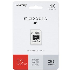 Карта памяти micro SDXC SMARTBUY 32GB Class10 PRO с адаптером SD