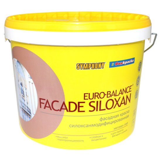 Краска фасад в/э SYMPHONY Euro Balance Facade Siloxane база LAP матовая 9л белая, арт.1100252