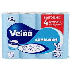 Бумага туалетная VEIRO Домашняя 12шт/уп. 2-слойные 120 листов вторичное волокно