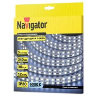 Светодиодная лента NAVIGATOR 240 LED/м 30Вт IP20 готовая 5м дневной белый свет