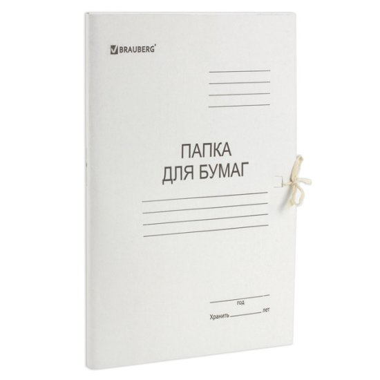 Папка с завязками BRAUBERG А4 белая картон