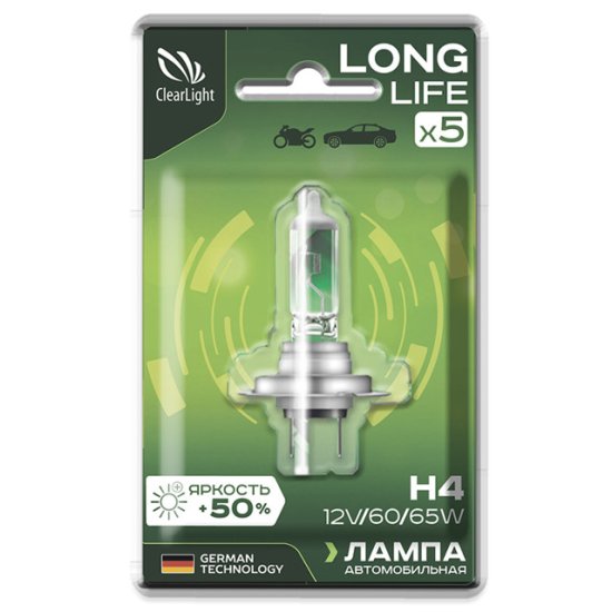 Лампа CLEARLIGHT H4 LongLife 12В 55Вт 1шт