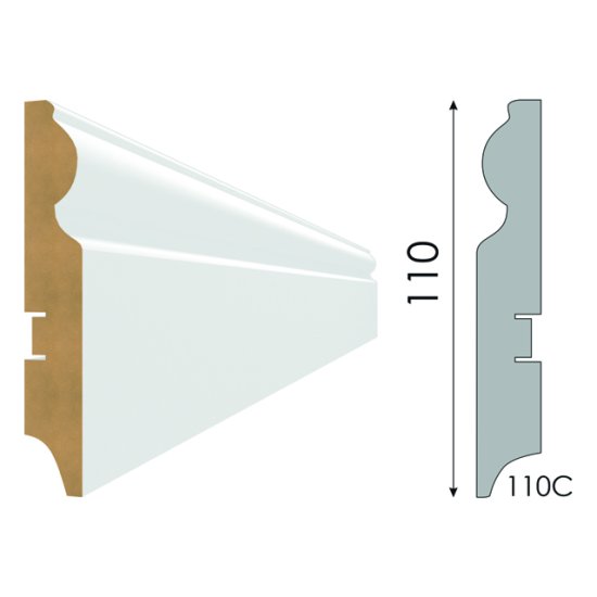 Плинтус МДФ STELLA 110C 2000х110х16мм белый под покраску