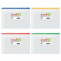 Папка-конверт на молнии STAFF А4 прозрачный в асс-те ПВХ