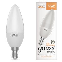 Набор ламп светодиодных GAUSS Basic 5,5Вт E14 LED 400Лм 3000K 3шт свеча