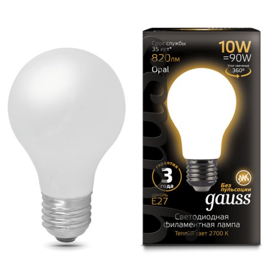 Лампа филаментная GAUSS 10Вт LED Е27 820Лм LED 2700К milky А60