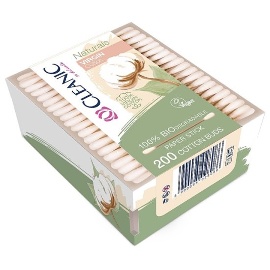 Палочки гигиенические CLEANIC Naturals Virgin Cotton 200шт бумажная упаковка