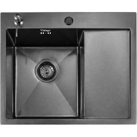 Врезная мойка Vidage 5848V 58x48 см глубина чаши 22 см с дозатором нержавеющая сталь цвет черный