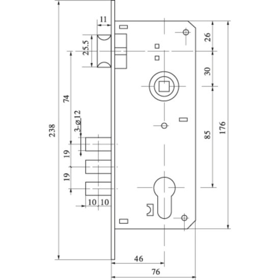 Замок врезной Fuaro LOCKSET.9011 AB для входной двери под цилиндр бронза 5 ключей