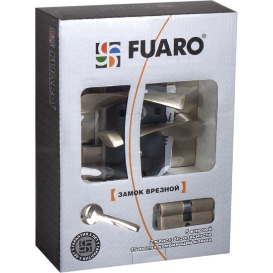 Замок врезной Fuaro LOCKSET.9011 AB для входной двери под цилиндр бронза 5 ключей