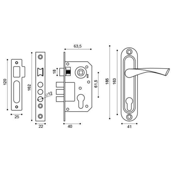 Замок врезной Punto LOCKSET15.CRONA.4061-3 AB для входной двери под цилиндр бронза 5 ключей