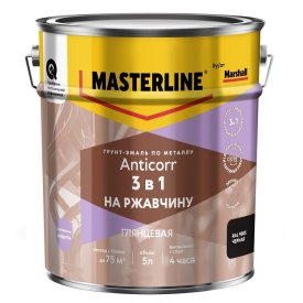 Грунт-эмаль по ржавчине 3в1 Masterline Anticorr черная RAL 9005 глянцевая 5 л