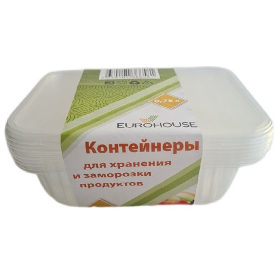 Набор контейнеров EUROHOUSE 5шт 0,75л прямоугольные пластик