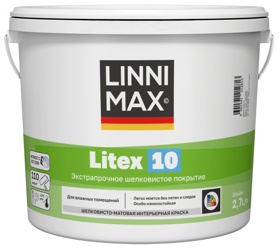 Краска для стен и потолков моющаяся Linnimax Litex 10 матовая цвет прозрачный база C 2.7 л