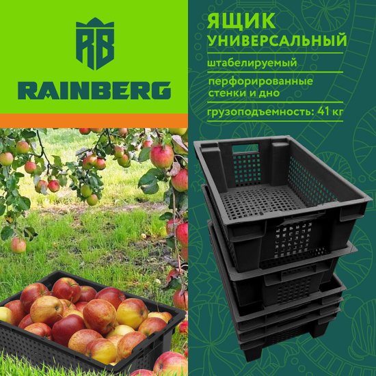 Ящик для хранения Rainberg 40 л пластиковый штабелируемый черный