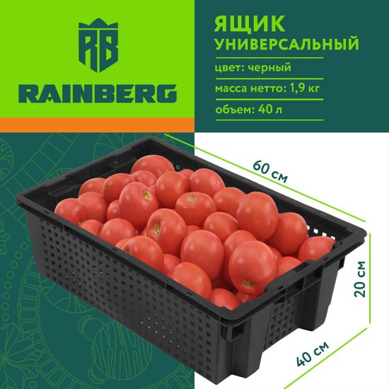 Ящик для хранения Rainberg 40 л пластиковый штабелируемый черный