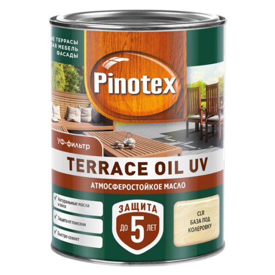 Масло для террас PINOTEX Terrace Oil UV база CLR 0,9л бесцветное, арт.50035040