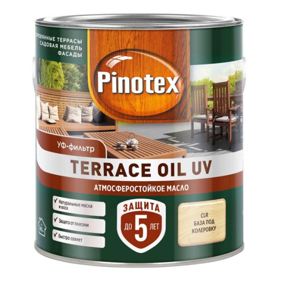 Масло для террас PINOTEX Terrace Oil UV база CLR 2,5л бесцветное, арт.50035042