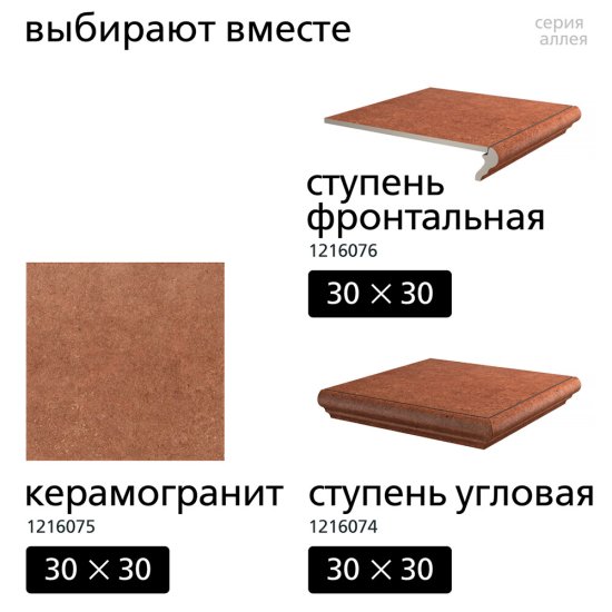 Ступень фронтальная Kerama Marazzi Аллея кирпичная 300х300х8 мм