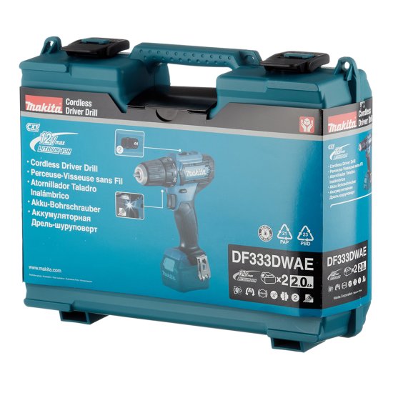 Дрель-шуруповерт аккумуляторная Makita CXT DF333D 12 В 2 Ач Li-Ion 2 АКБ и ЗУ (DF333DWAE)