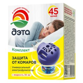 Комплект ДЭТА фумигатор + жидкость от комаров 45 ночей 30мл