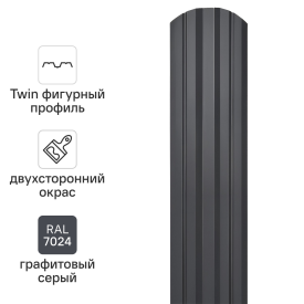Штакетник Grand Line Twin фигурный 100 мм 2.01 м двухсторонний фигурная кромка RAL 7024 серый 10 шт.
