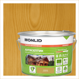 Защитно-декоративный антисептик лессирующий MONLID полуматовый сосна 9 л