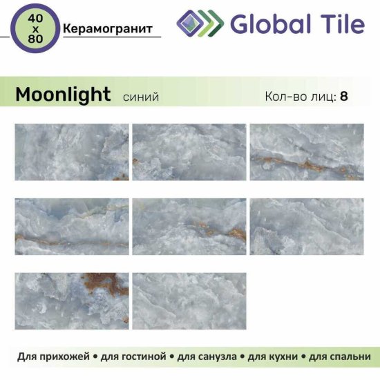 Керамогранит GlobalTile Moonlight синий 800x400x8,3 мм (5 шт.=1,6 кв.м)