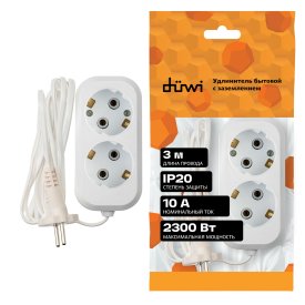 Удлинитель бытовой Duwi 3x0.75 3 2 розетки с заземлением 2300 Вт цвет белый
