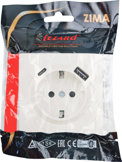 Розетка USB встраиваемая Lezard Zima с заземлением цвет слоновая кость