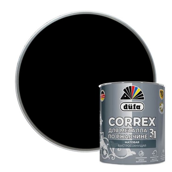 Грунт-эмаль DUFA Correx 3в1  RAL-9005 черная матовая 0,75л, арт. МП00-014772