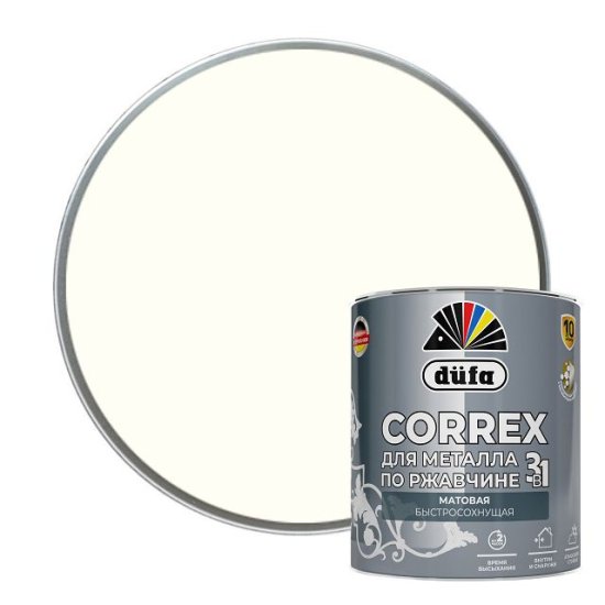 Грунт-эмаль DUFA Correx 3в1  RAL-9010  белая  матовая 0,75л, арт. МП00-014769