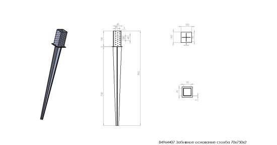 Забивное основание столба 50x50x750x1.8 м