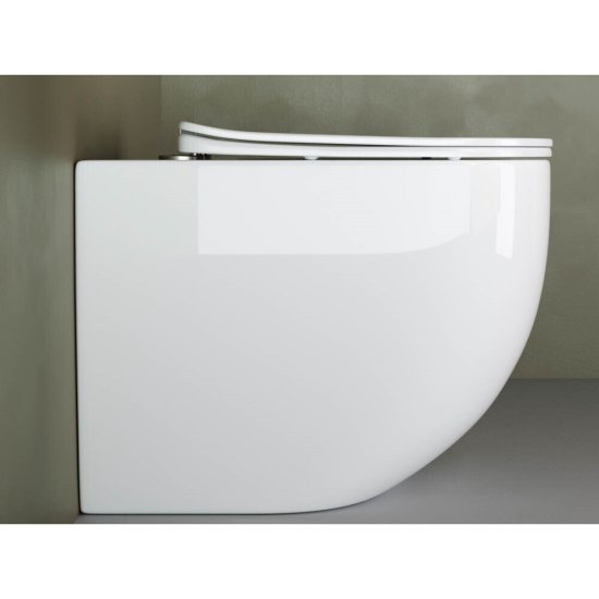 Унитаз напольный приставной Ceramicanova Mia Rimless с горизонтальным выпуском с сиденьем дюропласт микролифт (CN1810)