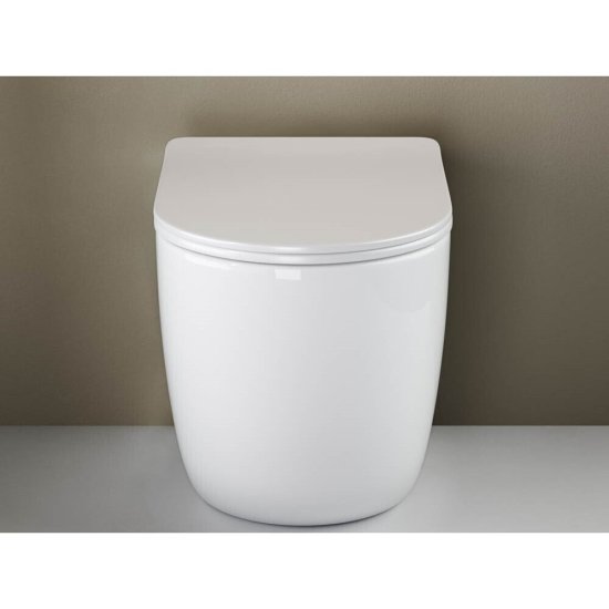 Унитаз напольный приставной Ceramicanova Mia Rimless с горизонтальным выпуском с сиденьем дюропласт микролифт (CN1810)
