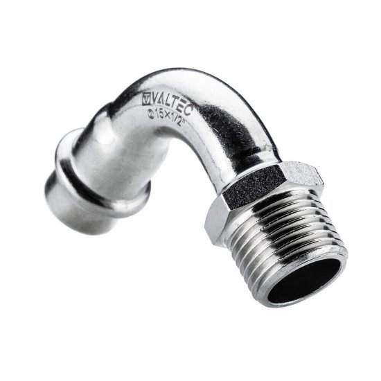 Отвод Valtec d28 мм х 3/4 НР(ш) 90° нержавеющая сталь (VTi.957.I.002805)