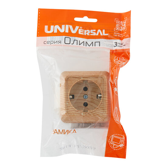Розетка UNIVersal Олимп накладная сосна с заземлением (5560902)