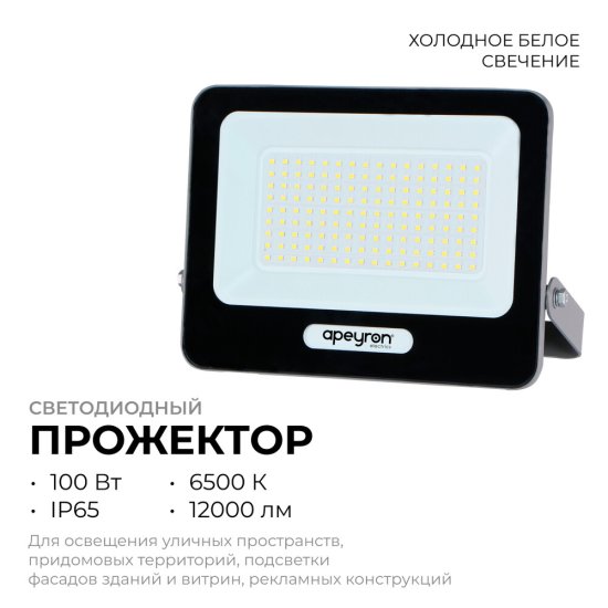 Прожектор светодиодный Apeyron Стандарт 6500 100 Вт IP65 серый